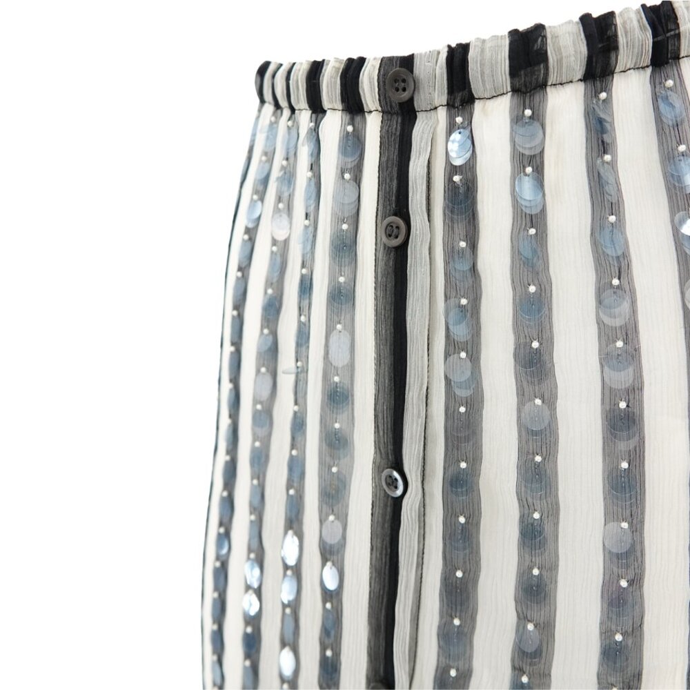 Dries Van Noten SS24 Silk Chiffon Sequin Stripe Button-Front Drawstring Skirt - Picture 6 of 7